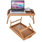 Table Bed Table Tray Portable Adjustable Folding Bamboo Tray Breakfast Serving Bed Table