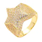 Wholesale Best Selling 14K Yellow Gold Ring Hip Hop Jewelry Micro Paved Cubic Zirconia Star Shape Brass Wedding Men Ring for Men