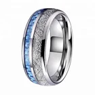 Ring 8mm Blue Carbon Fiber Meteorite Engagement Wedding Tungsten Carbide Ring