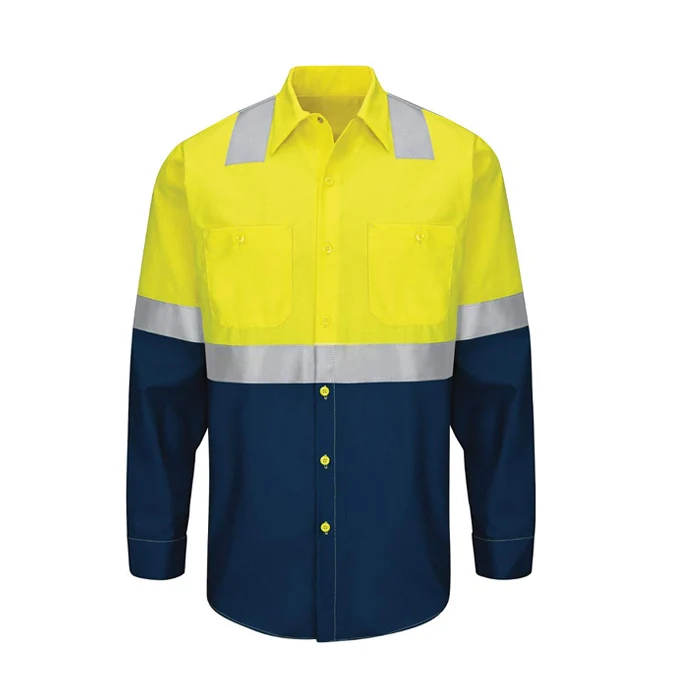 Safety mechanic mens long sleeve ripstop hi vis work shirt