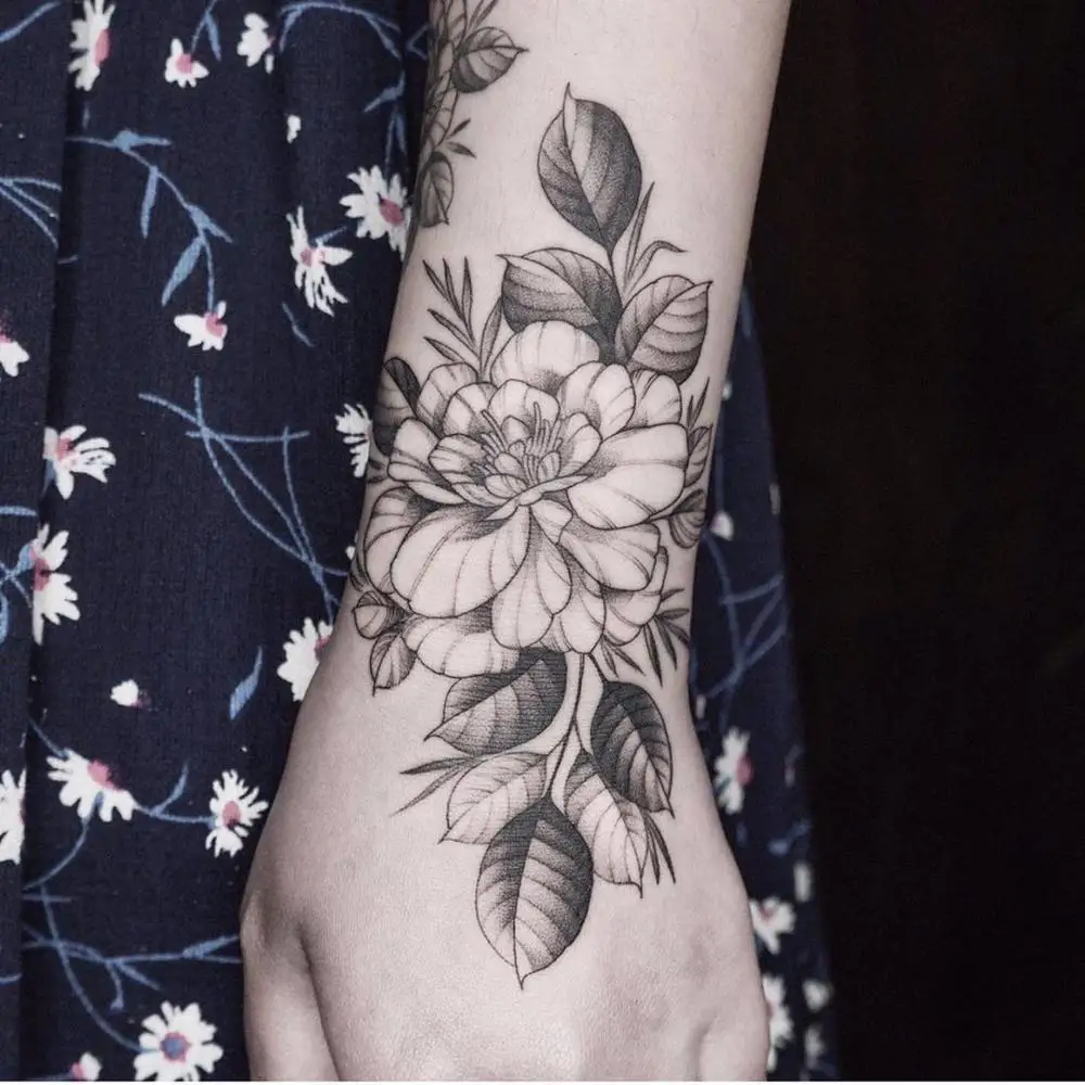 Single Black Color Charcoal Drawing Flowers Half Arm Sleeve Temporary Tattoo  Sticker For Young Boy Girls - Buy Sketch Flower,Temporary Tattoos  Stickers,Temporary Tattoo Sticker Product on 
