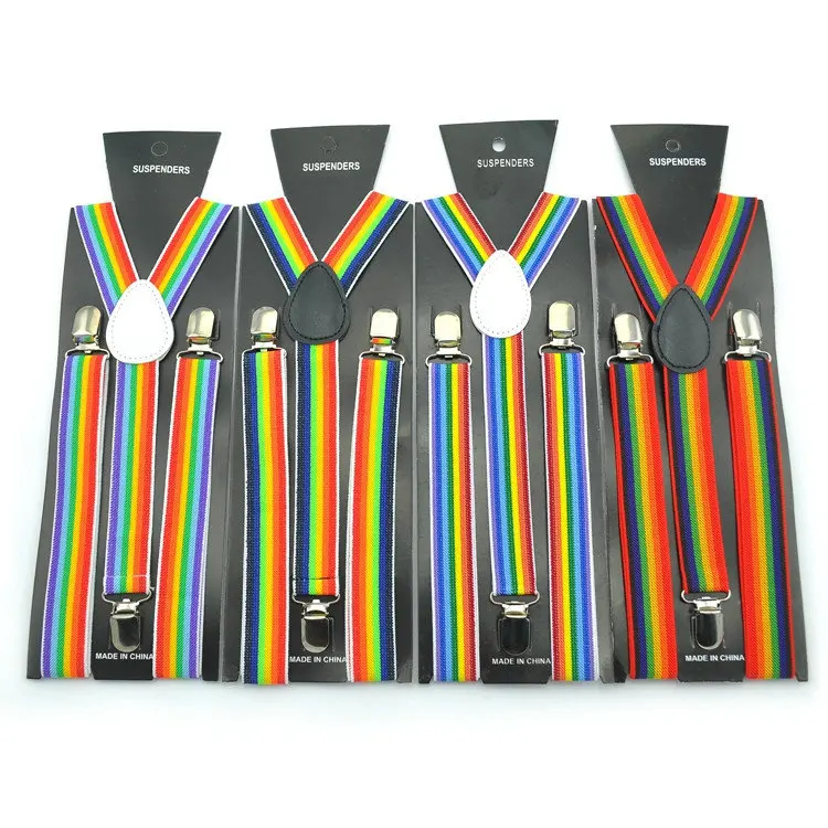 Adjustable Braces Mens Womens Unisex Trouser Elastic Y-Back Suspenders Rainbow 