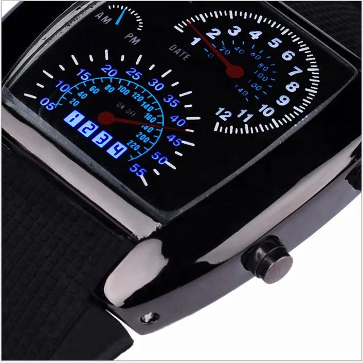 Aviation style Turbo Dial Flash LED Watch Custom Car Meter Sports Watches For Men Digital