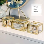 Mirror Glass Trinket Box Wholesale Crystal Jewelry Metal Boxes Luxury Glass Gold Jewelry Mirror Case Packaging