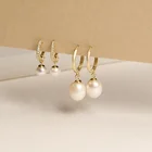Pave Hoop Earrings Earrings Pearl Pave Diamond Huggies Hoop Earrings Gold Plated