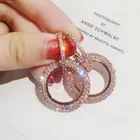 Diamond Hoop Earrings 2021 Fashion Gold Jewelry Plated Aretes Elegant Diamond Drop Earring Double Hoop Circle Rhinestone Earrings For Women