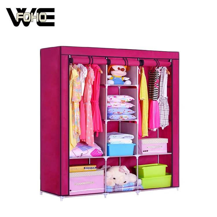 Plastic Connectors Structure Compactor Metal Frame Portable Canvas Wardrobe with Shelf Non Woven 75G Brown Taupe 70 x 46 x H148 cm RAN7887