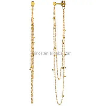 Stainless Steel Long Double Drape 18k Gold Plated Dust Chain Earrings