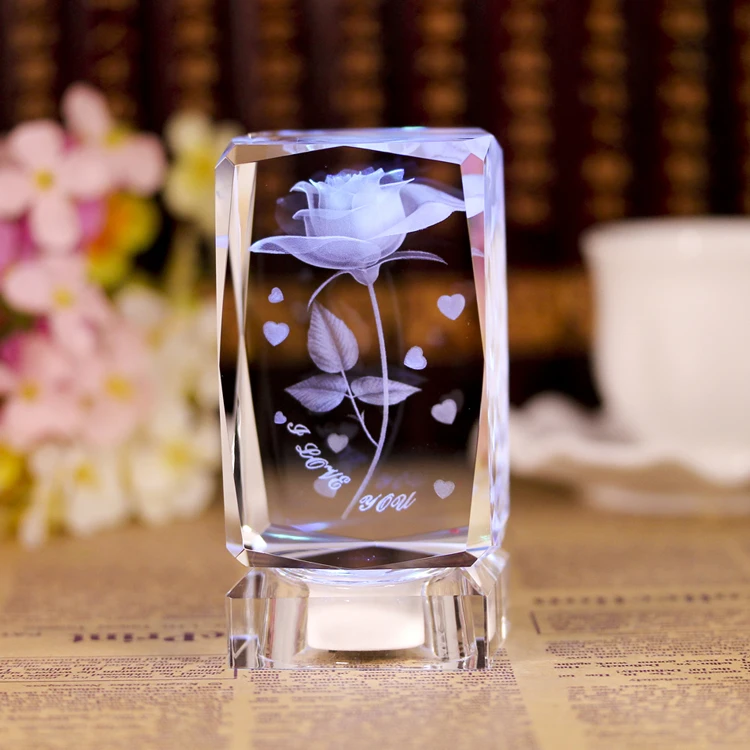 product wholesale customize crafts led light souvenir butterflies tulip flowers engraved 3d laser crystal cube-39