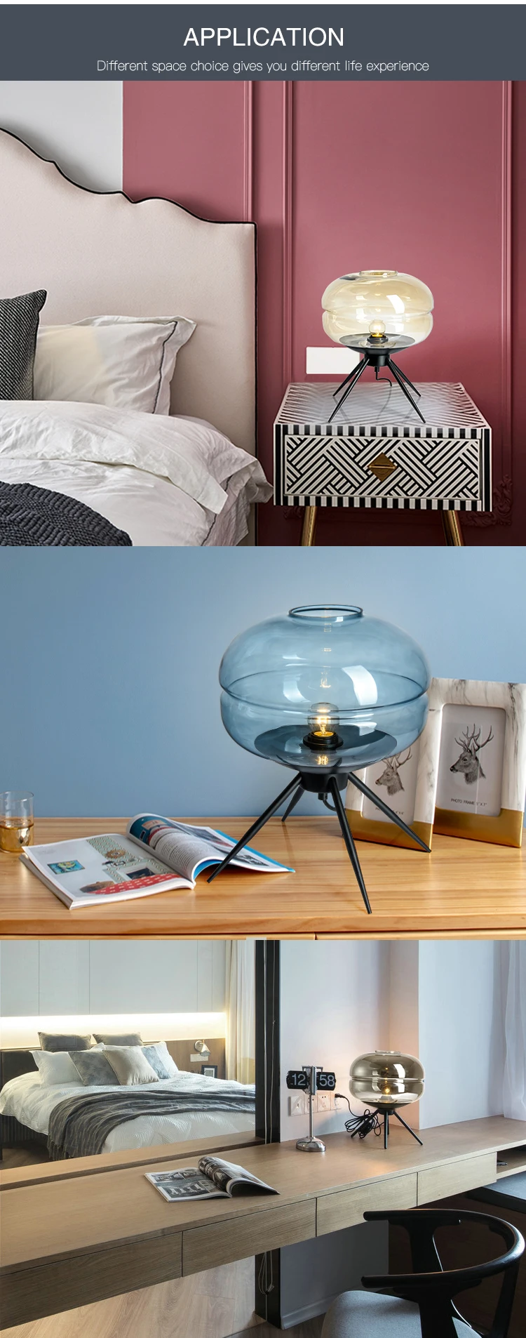 lcj t038 high quality indoor energy saving blue and black iron glass e27 desk light table lamp-4