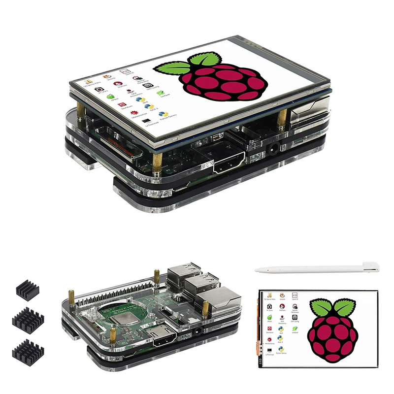 Raspberry Screen 3.5 inch TFT LCD Touch Screen Display with Acrylic Case for Raspberry Pi 3B+.