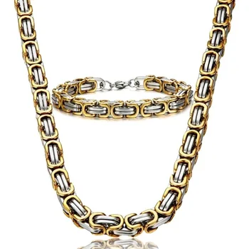 Europe hot sell 8mm Width Byzantium 316L Stainless Steel Braid Byzantine Link Chain Necklace