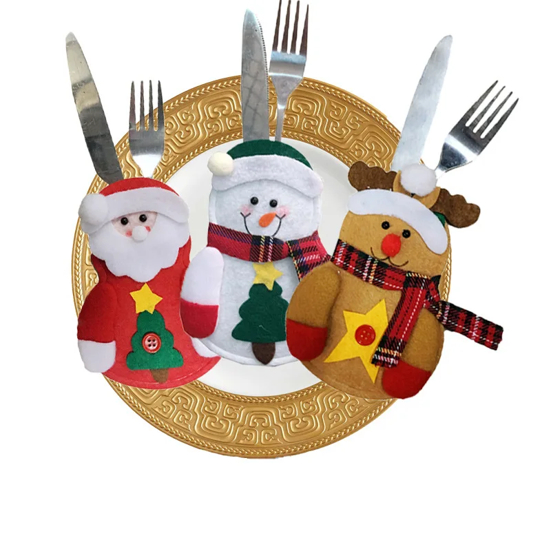 Xmas Santa Claus Kitchen Table Decor Tableware Holder Pocket Dinner Cutlery Bag 