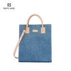 Blue Bag Bags Blue Manufacturer Customized Designer Blue Denim Tote Bag With Leather Handle Laptop Bags Women Handbags
