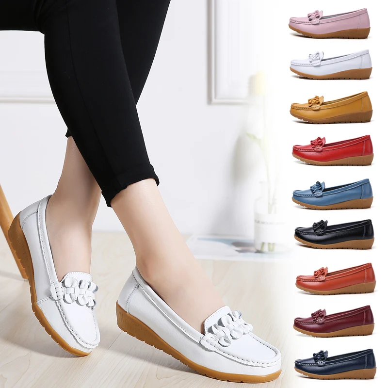 Latest design fashion 9 colors female footwear women's leather loafers shoes for lady