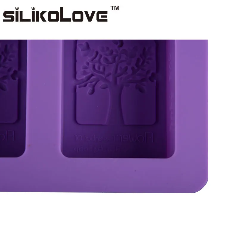 Newest Design 4 Cavity Flower Tree DIY Silicon Loaf Mold for Handmade Soap