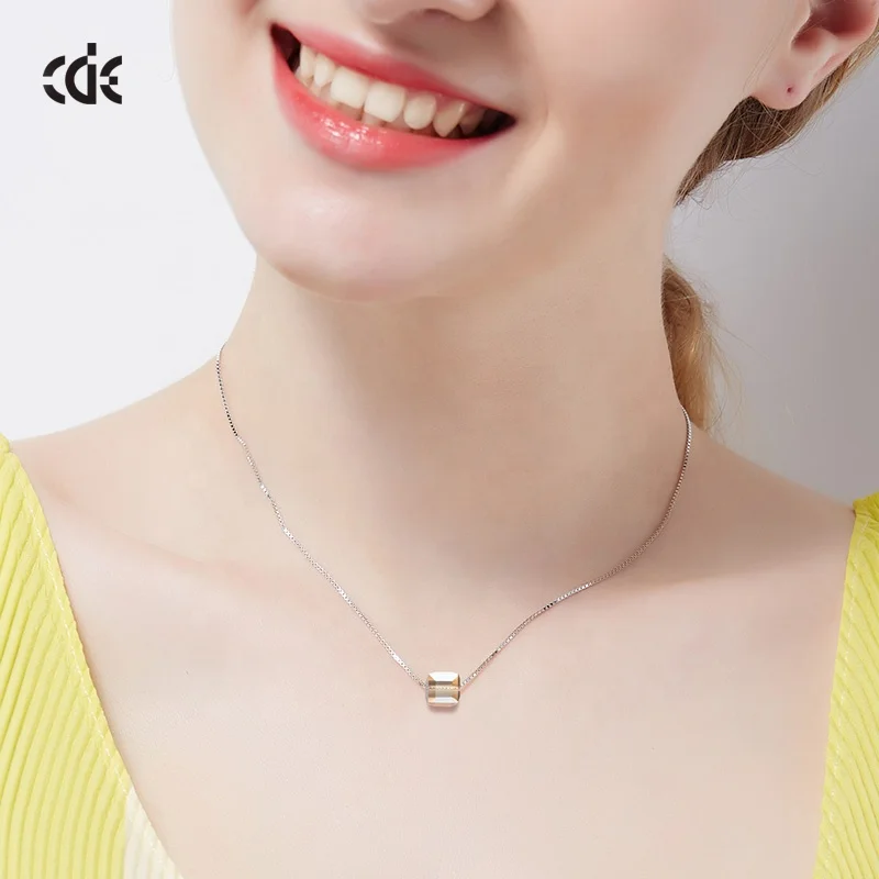 CDE YN0512 Minimalist Jewelry Sublimation 2023 Square Necklace For Women Rhodium Plated Multi-Colors Crystal Cubes Necklace