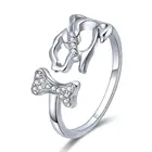 Silver Ring Silverrings Cute 925 Sterling Silver Dog Bone Ring Adjustable Open Animal Ring Jewelry