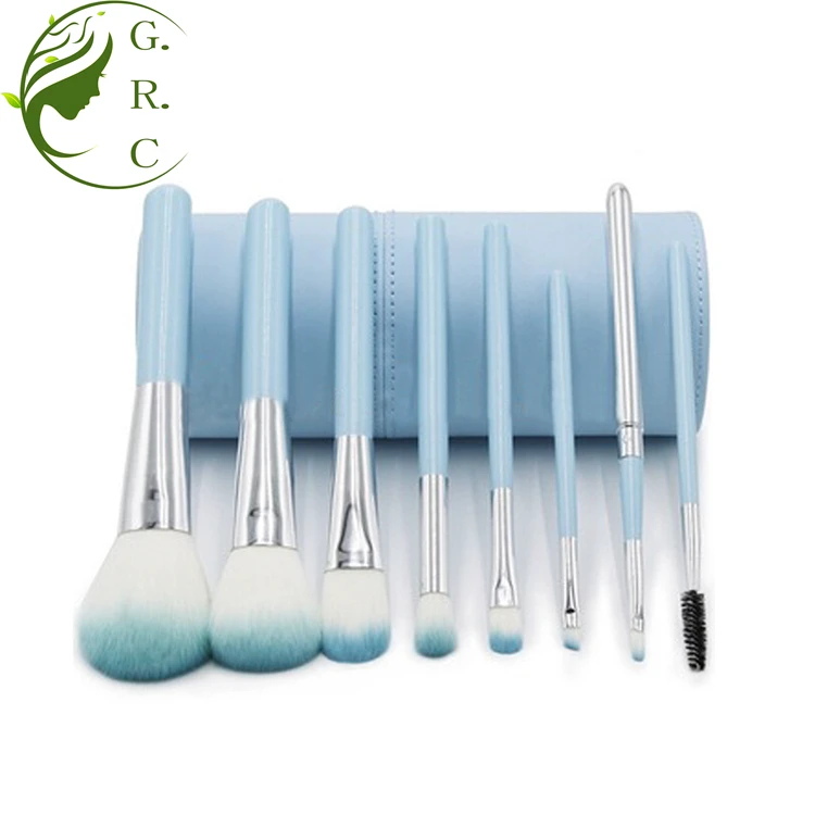 Pink Blue Green Color Bedazzled Beadable Mini Kabuki Make Up Brushes Kit On The Go Travel Makeup Brush Set With Holder Stand Box