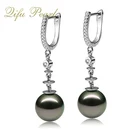 Chandelier Earring Chandelier Earrings 14K Gold Diamond Genuine Black Pearl Dangling Chandelier Clip Earring