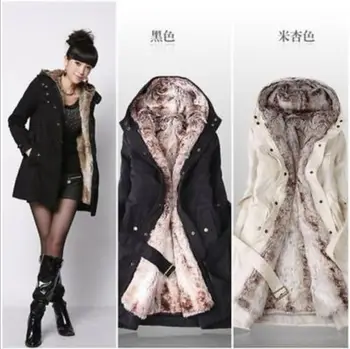 alson Women Winter long Cotton Padded Coat Parka Down Jacket Fur Collar Hooded Outwear