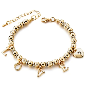 Round beads chain bracelet with L O V E charm bracelet wholesale
