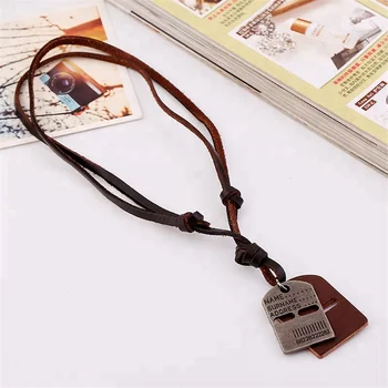 brown for men adjustable leather cord necklace