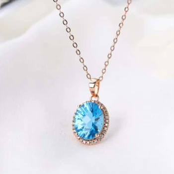 SGARIT natural gemstone custom logo jewellery 18k rose gold 2.87ct Natural Blue Topaz pendant necklace jewelry for women