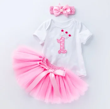 Dance tutu baby first birthday dress tutu long tutu skirt girl Dress Cartoon Short-Sleeve Romper+Skirt+headband Girls Skirts