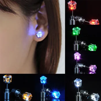 Light Up Christmas Dance Party Charm Glowing Crystal Stainless Star Shaped Colorful Glitter led Stud Earrings