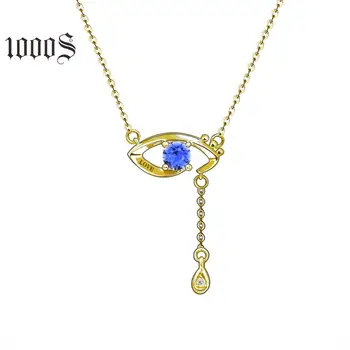 Dropshipping Real Gold and Diamond Necklace, Evil Eyes Blue Stone Sapphire Yellow Gold Pendant Necklace