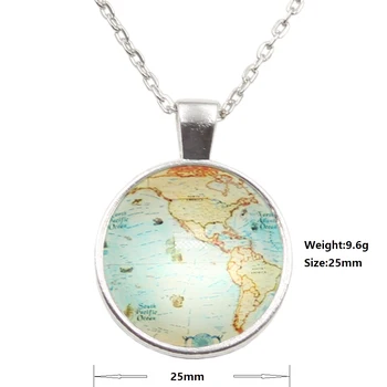 Vintage Globe necklace, Planet Earth World Map Art necklace Earth print glass necklace