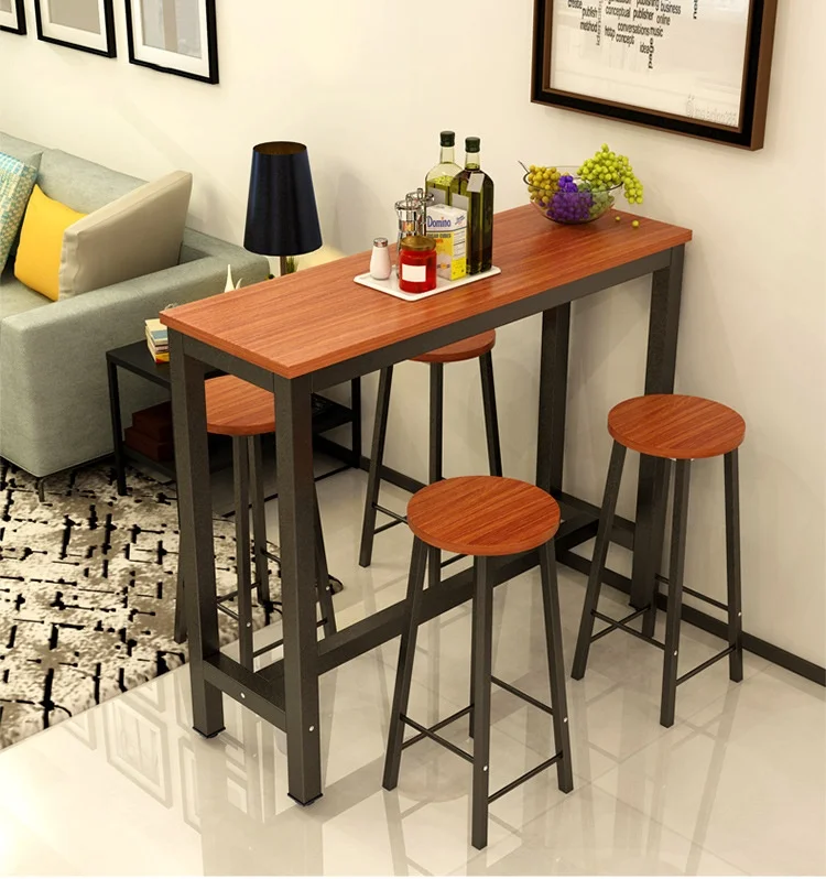Simple Modern Small Wrought Iron Wooden Bar Table and Chairs