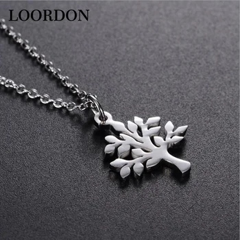 LOORDON Stainless steel hollow tree pendant bohemian jewelry necklace