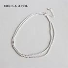 Bead 925 Sterling Silver Double Bead Chain Anklets