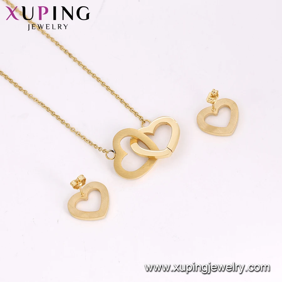 S-140 Xuping stainless steel women set jewelry heart shaped design saudi gold two pieces earring and necklace set