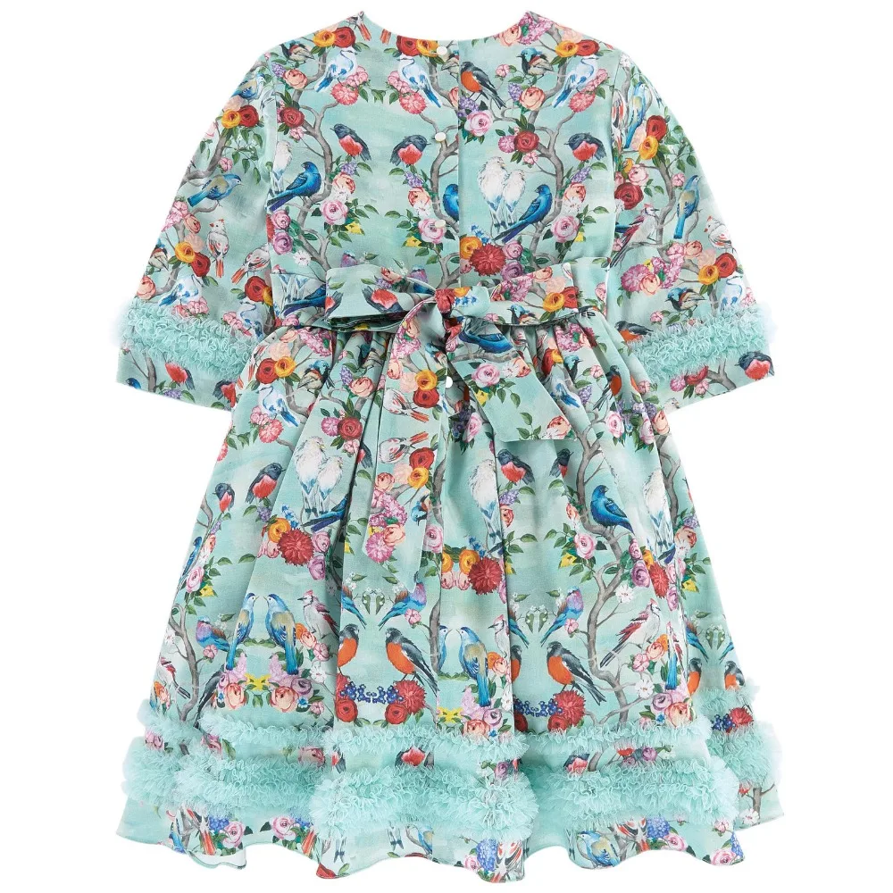 Girls' cotton floral dress summer characteristic design dress