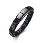 Leather Bangle Fashion Leather Rope Mesh Braided Men Stainless Steel Bangle Bracelet