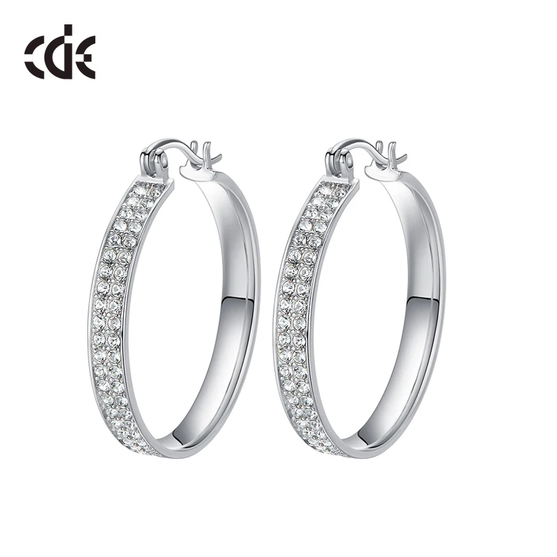 Valentine 952 Silver Jewelry Rhinestone Hoop Earrings