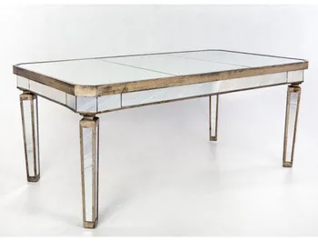 Venice Dining Room furniture Glass Mirrored Dining Table Event Wedding Rental table in Antique Gold finish