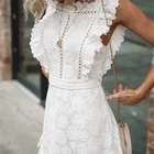 Dresses 2022 Summer Elegant Beach Lace White Cotton Eyelet Embroidery Women Boho Mini Dresses