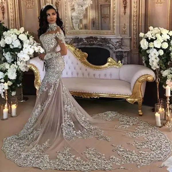 Sparkling Lace Bridal Gown Long Sleeves 