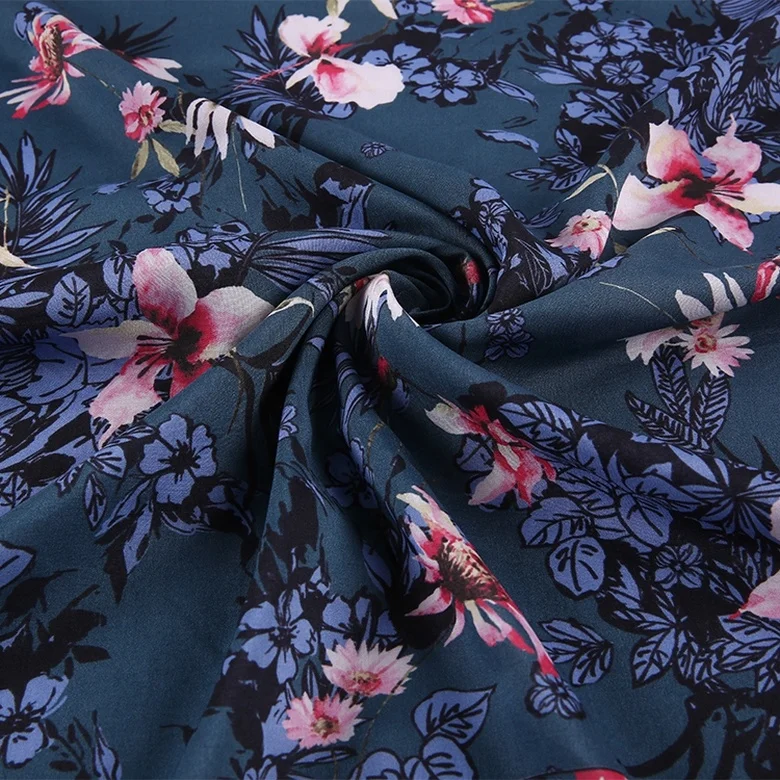 Floral Print Viscose Dress Fabric Sold per metre Navy Blue 