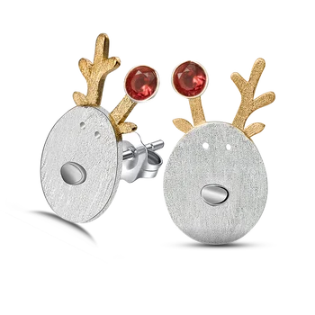 925 Sterling Silver Natural Tourmaline Christmas Joys Reindeer Cute Stud Earring For Women Girl Jewelry Christmas Wholesale