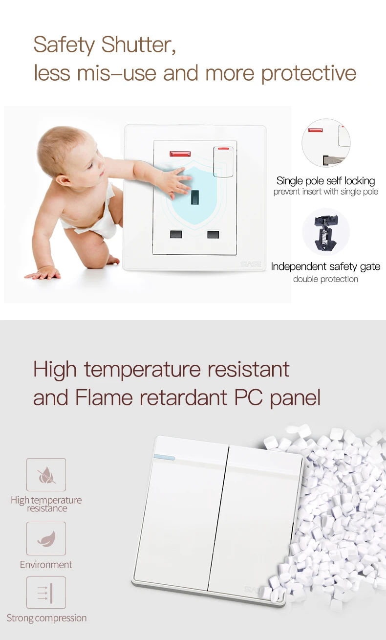 IEC BS AC power 10A 3 gang electric switches for home