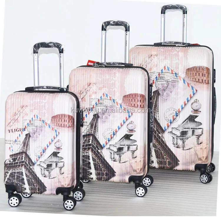 Large Size Suitcase Eiffel Tower Print Hard Shell 4 Wheels Luggage Travel Bag 