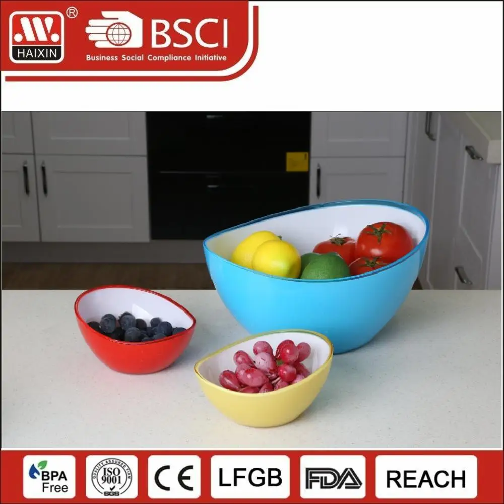 Haixing Plastic Salad Bowl Multi Color Tableware Large Fruit Bowl Mixing Serving Bowls