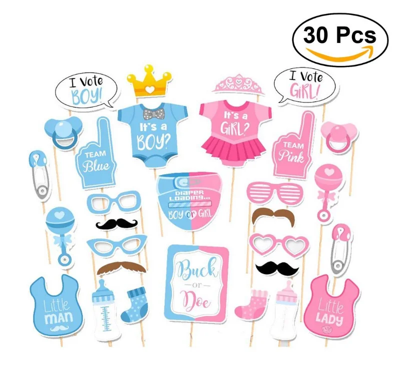 Gender Reveal Baby Shower Props Set of 12PC Photo Booth Props 