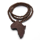 Bead Pendant Necklace Wood Bead Chain Colourful Map Pendant Hiphop Jewelry Fashion Africa Necklace