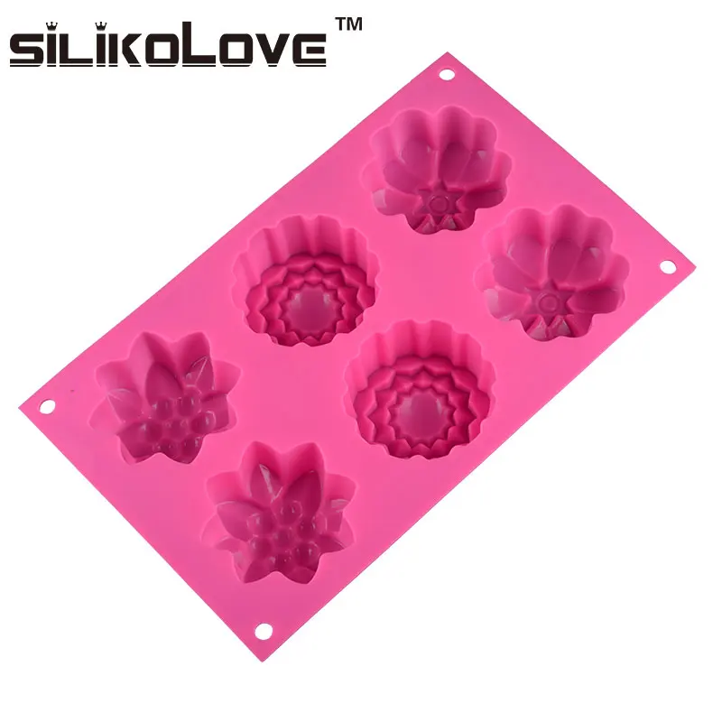 6 Cavity Custom-Made Round Flower Insects Silicone Mint Fondant Candy Cookies Chocolate Baking Pan Set Pastry Molds